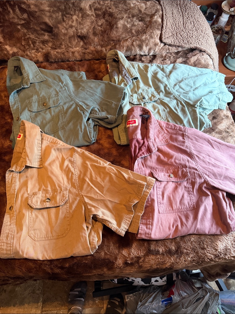 Wrangler Short Sleeve Button-Down Shirts - Green, Teal, Tan, Maroon